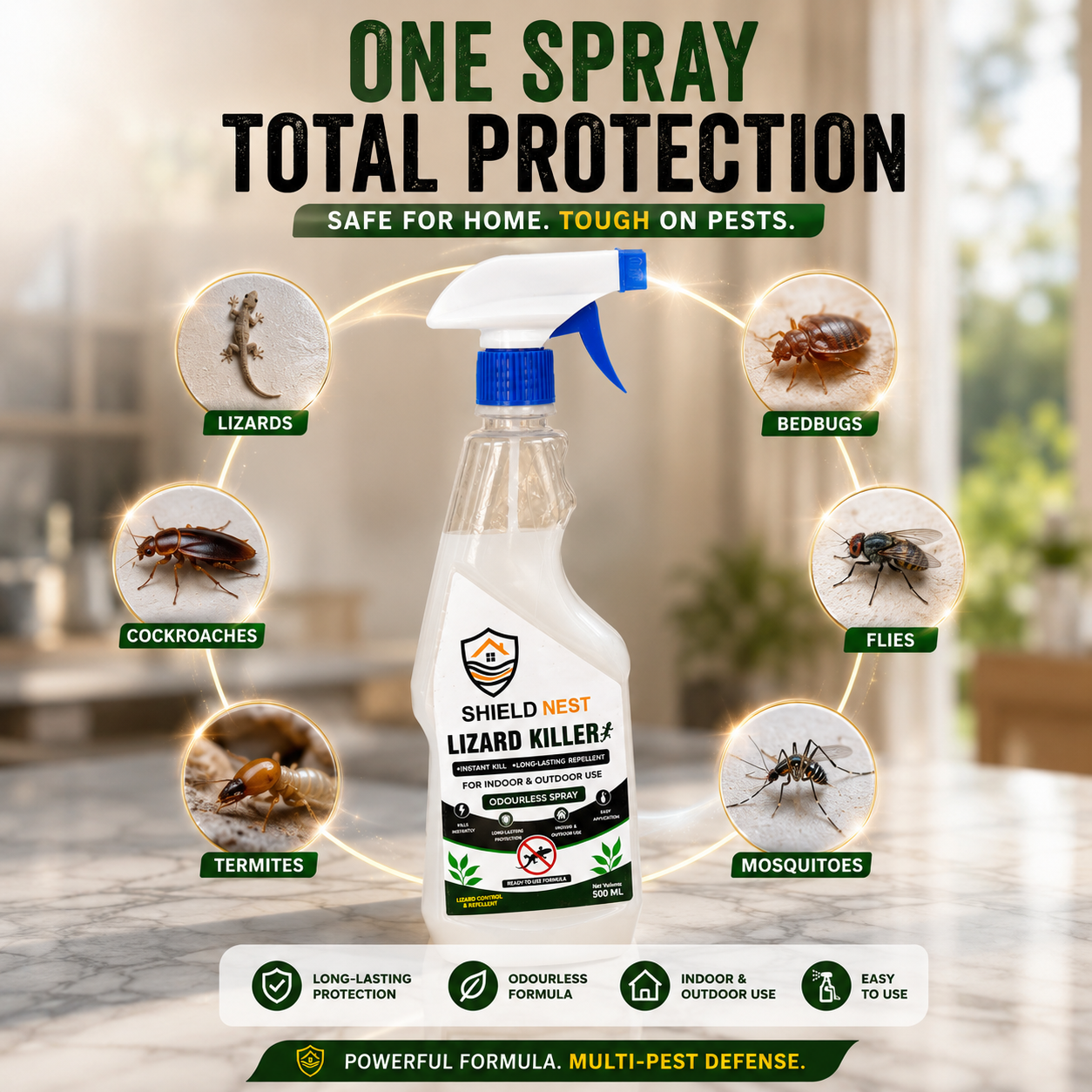 Lizard Killer – Odourless Instant Kill & Long-Lasting Repellent Spray For Indoors & Outdoors |SHIELD NEST