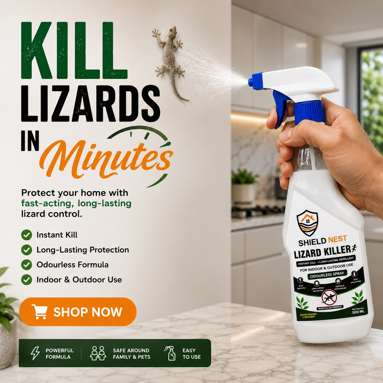 Lizard Killer – Odourless Instant Kill & Long-Lasting Repellent Spray For Indoors & Outdoors |SHIELD NEST