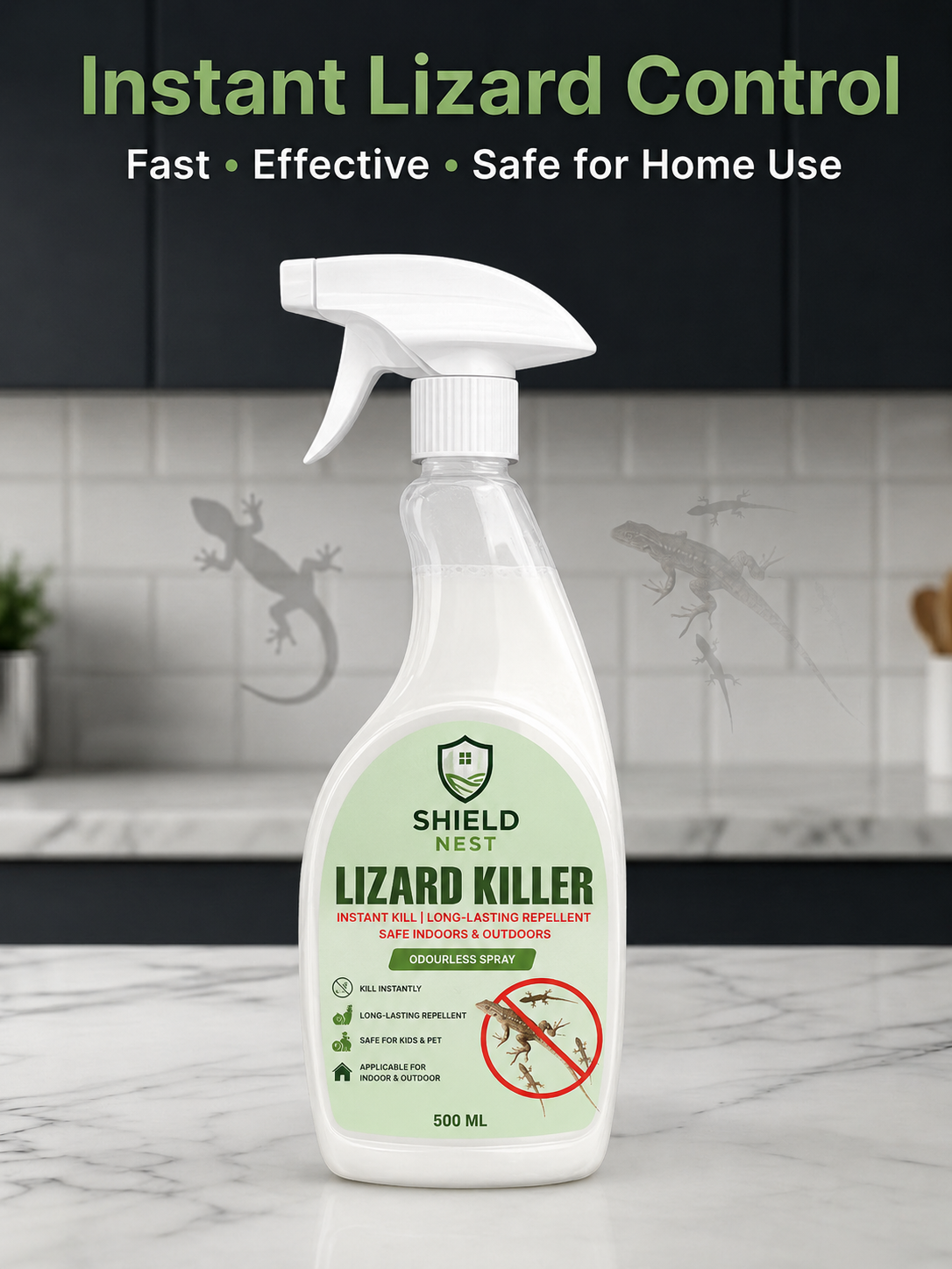 Lizard Killer – Odourless Instant Kill & Long-Lasting Repellent Spray For Indoors & Outdoors |SHIELD NEST