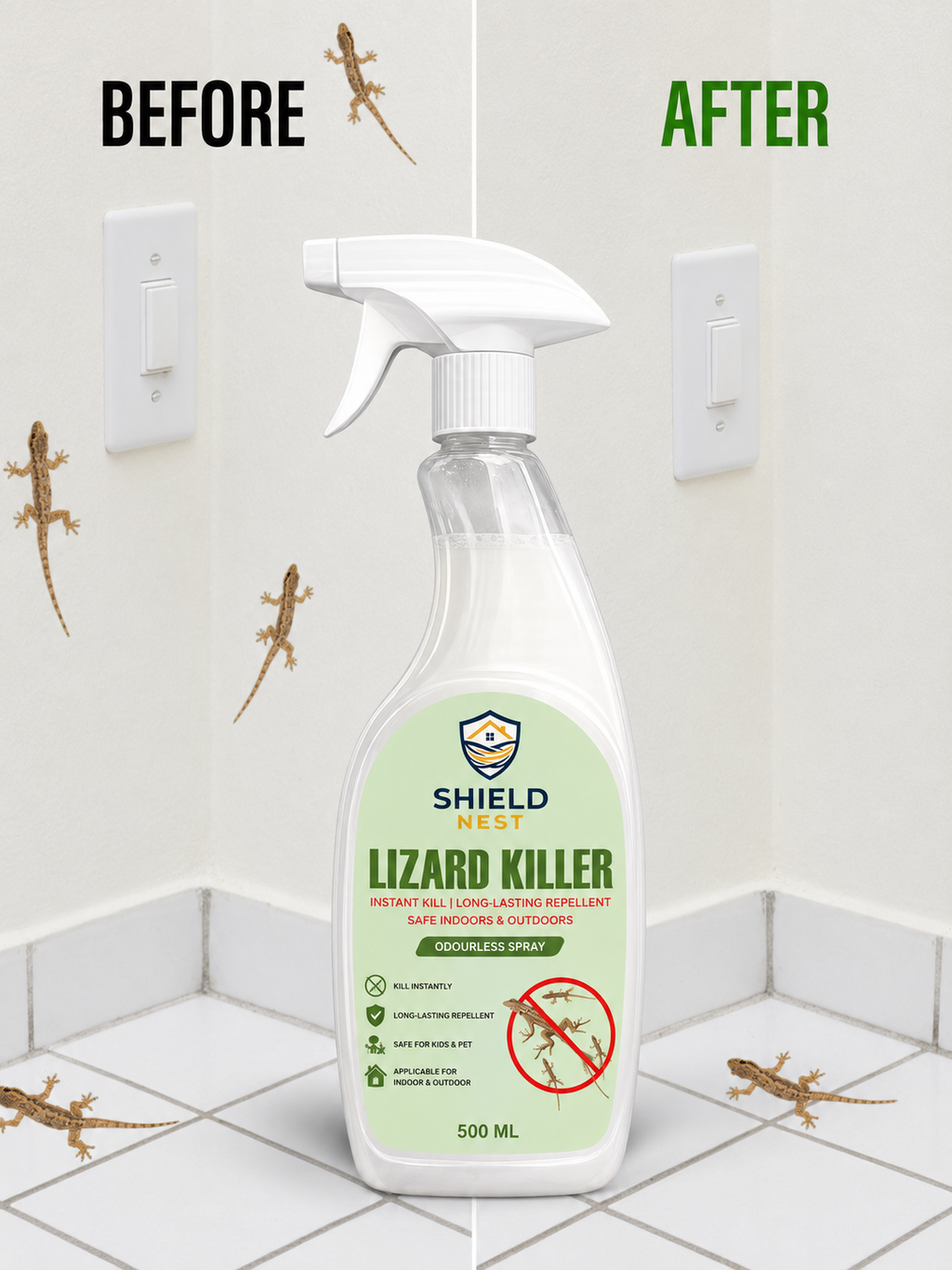 Lizard Killer – Odourless Instant Kill & Long-Lasting Repellent Spray For Indoors & Outdoors |SHIELD NEST