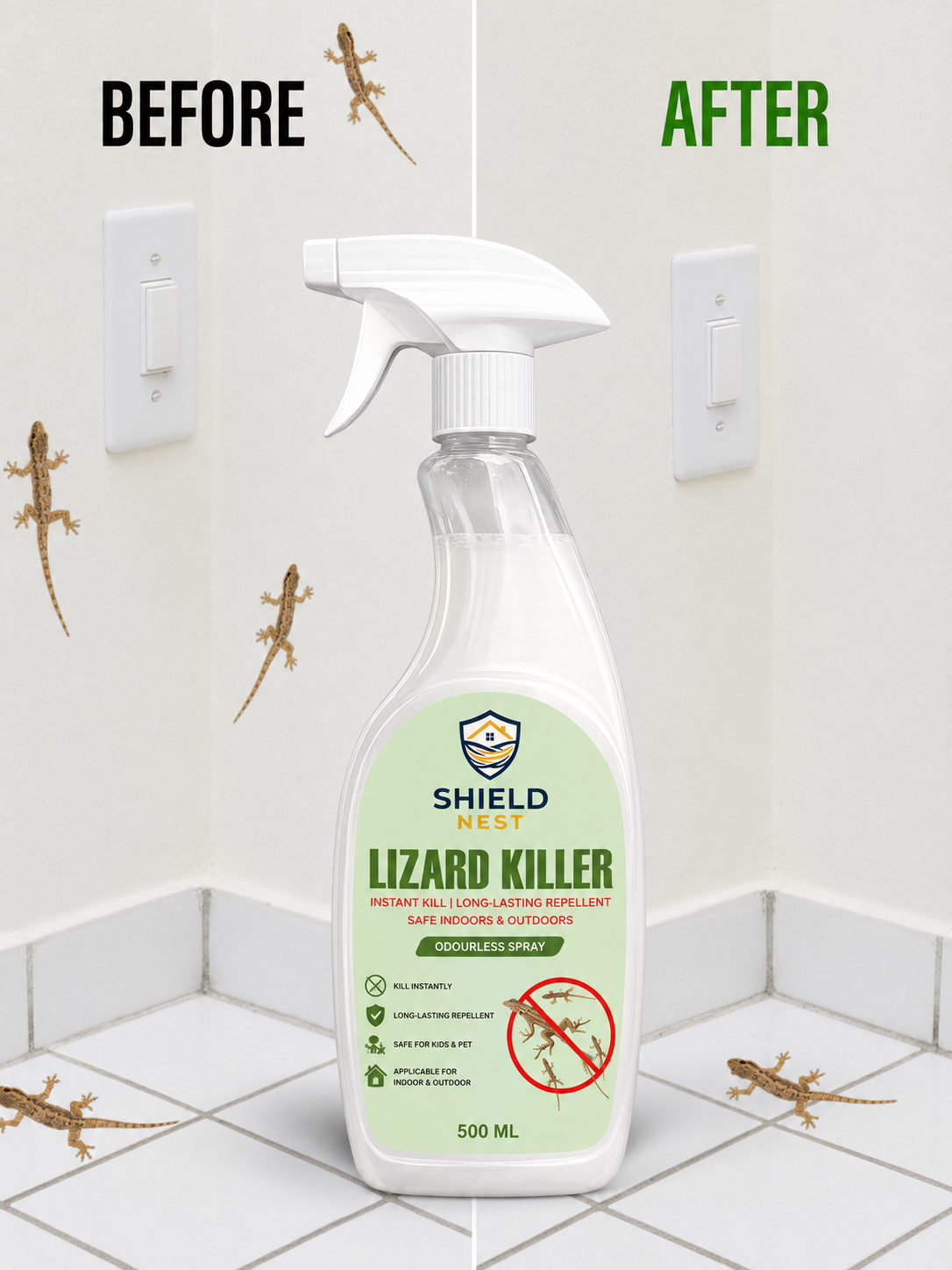 Lizard Killer – Odourless Instant Kill & Long-Lasting Repellent Spray For Indoors & Outdoors |SHIELD NEST