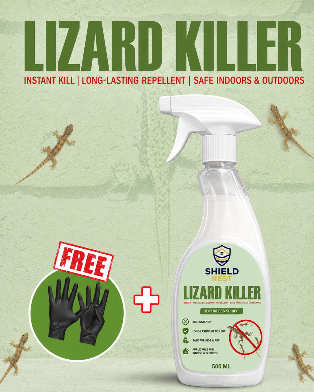 Lizard Killer – Odourless Instant Kill & Long-Lasting Repellent Spray For Indoors & Outdoors |SHIELD NEST