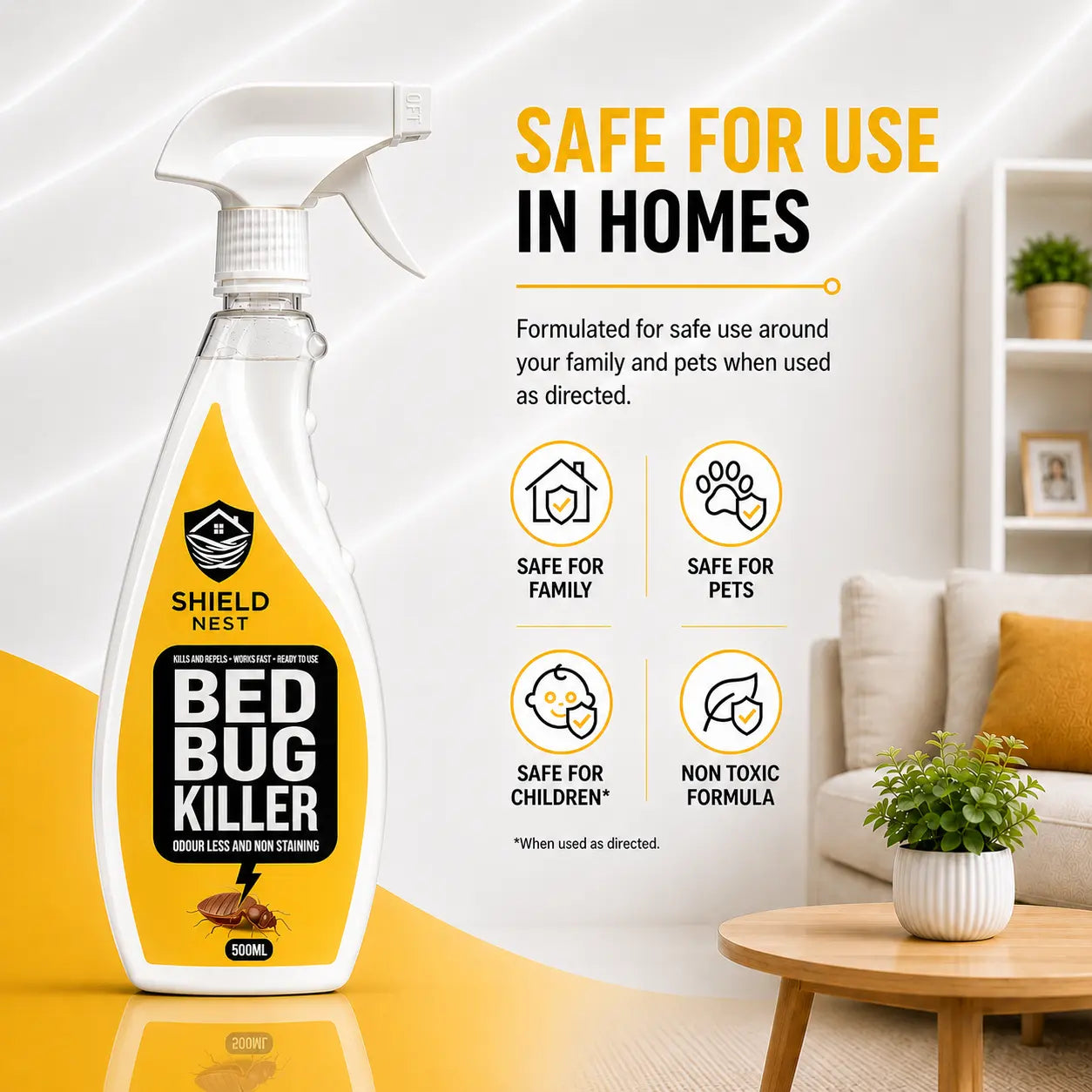 Bed Bug Killer Spray 500ml –  Kills Bed Bugs & Eggs (Indoor Safe)