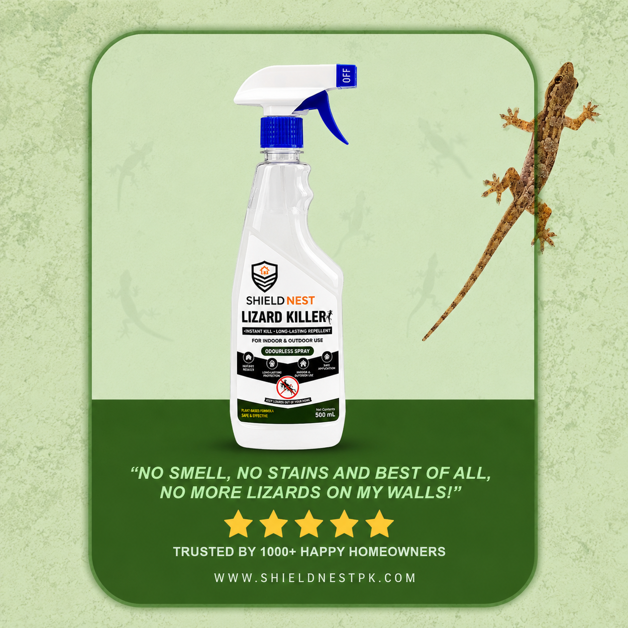 Lizard Killer – Odourless Instant Kill & Long-Lasting Repellent Spray For Indoors & Outdoors |SHIELD NEST