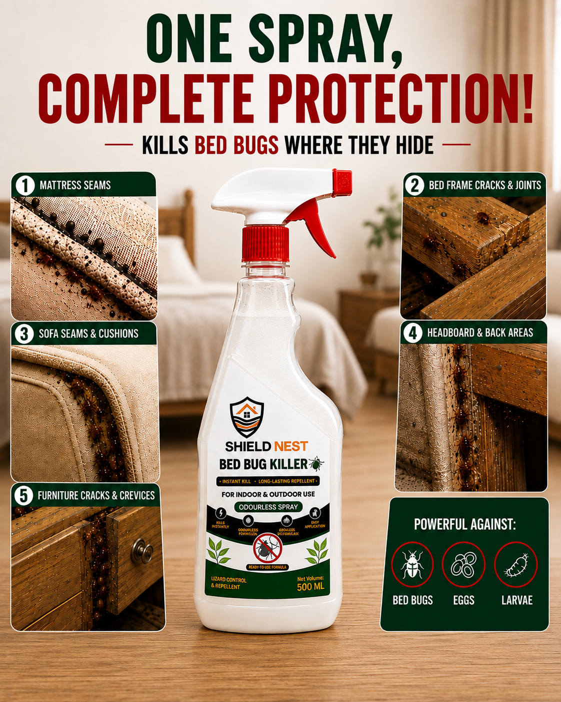Bed Bug Killer Spray 500ml –  Kills Bed Bugs & Eggs (Indoor Safe)