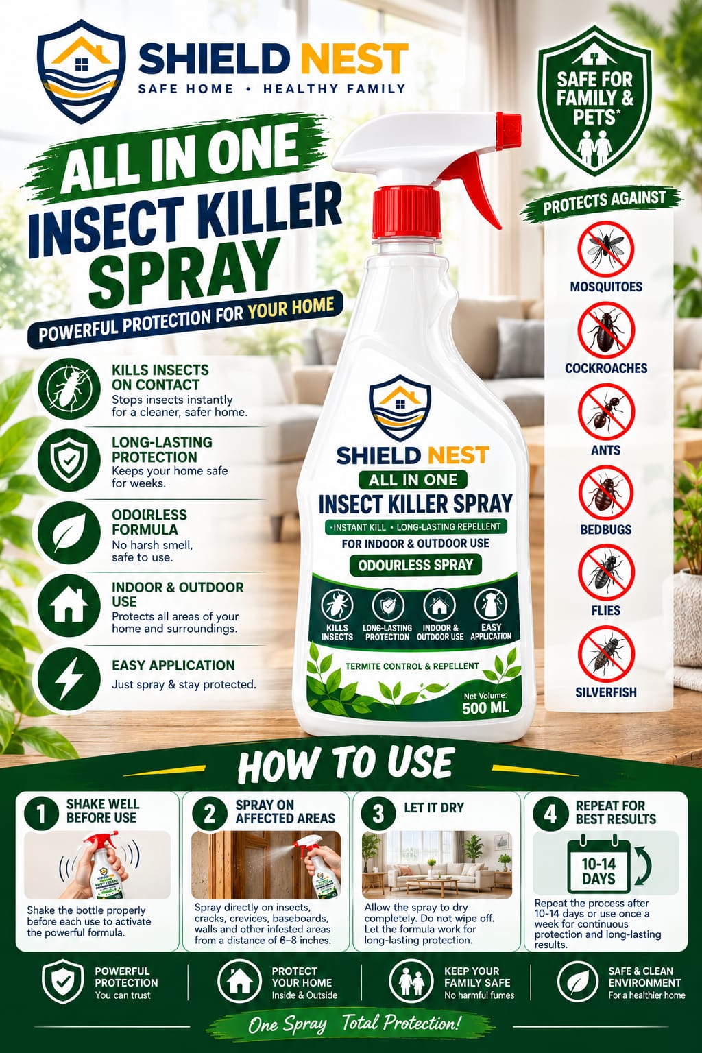 Shield Nest All-in-One Insect Killer Spray – 500 ml
